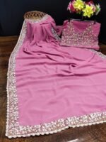 Women's Georgette Embroidery work Saree with Blouse Piece - Image 2